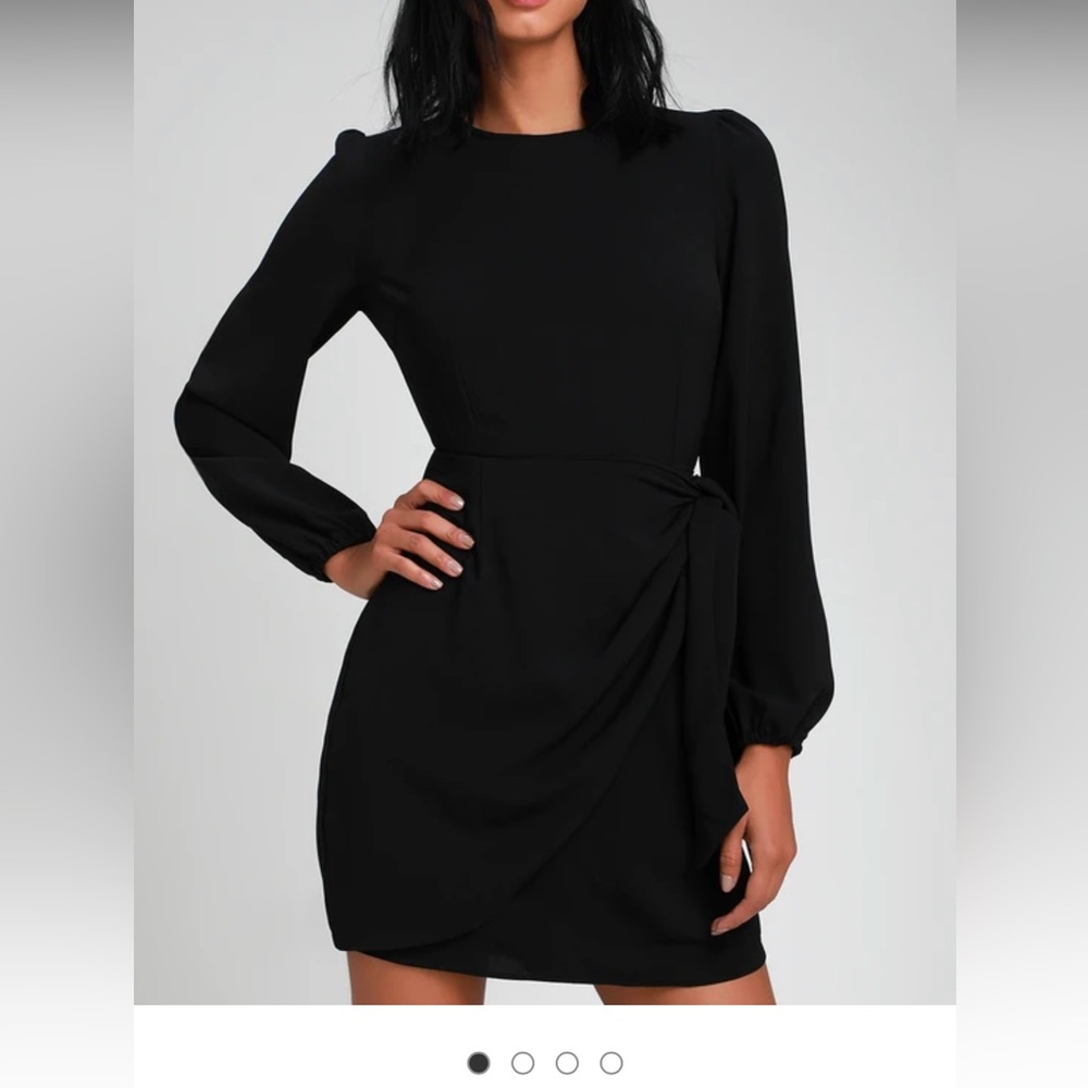 Lulus Believe It Or Knot Black Short Long Sleeve Dress Size Small